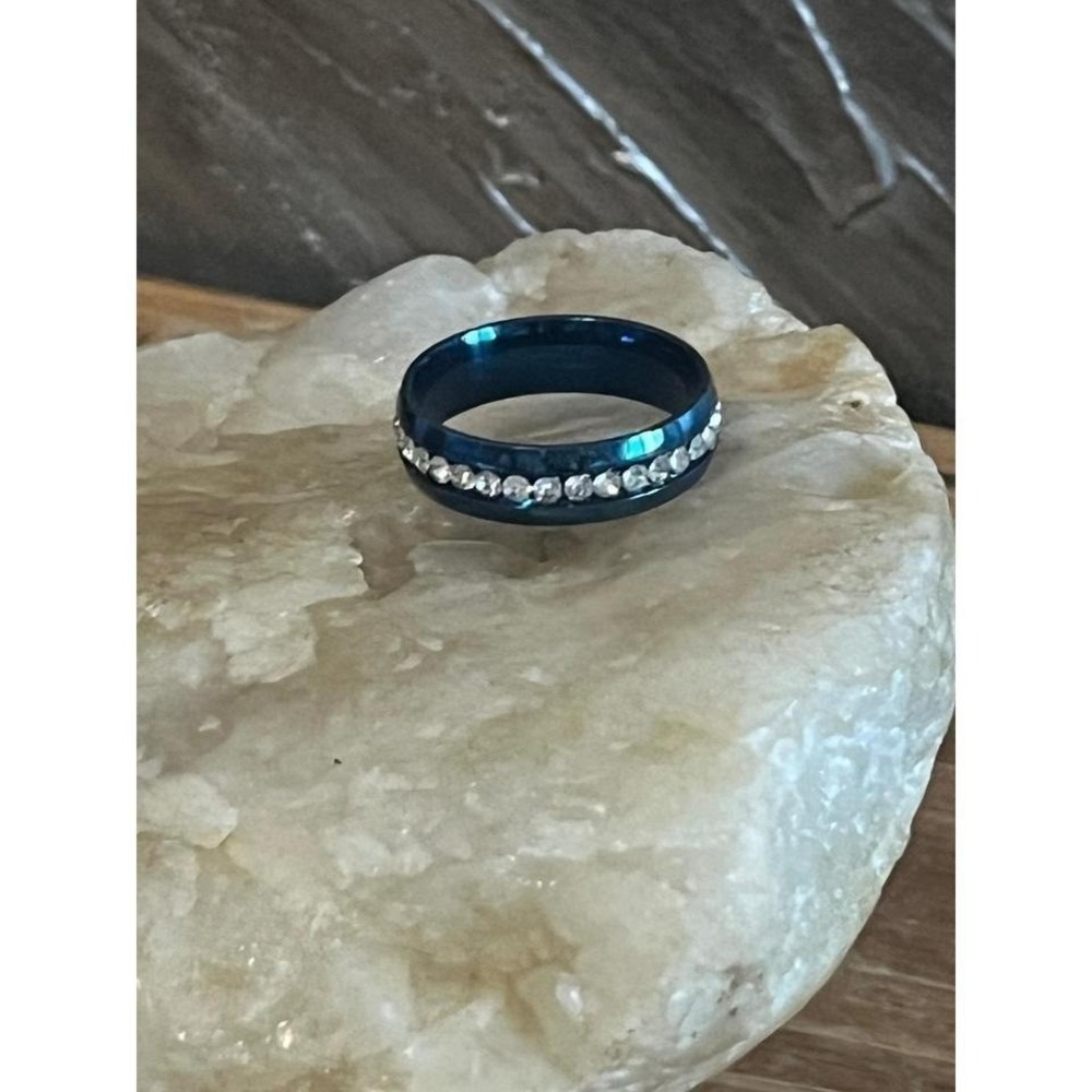 New Blue Tungsten Carbide 6mm Ring-Channel Set Stones-Comfort Fit Band -Size 12 - Picture 2 of 8
